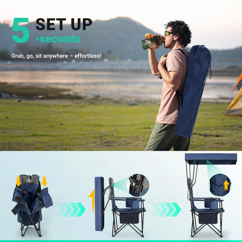 Overmont Beach Chair with Cooler and Umbrella - Sunshade Backpack Folding Canopy Chair with Two Arm Rest Cup Holder Carry Bag - Portable for Sand Camping Travel Outdoor Pool 330 lbs Blue 🍁 All In One Marketplace Canada