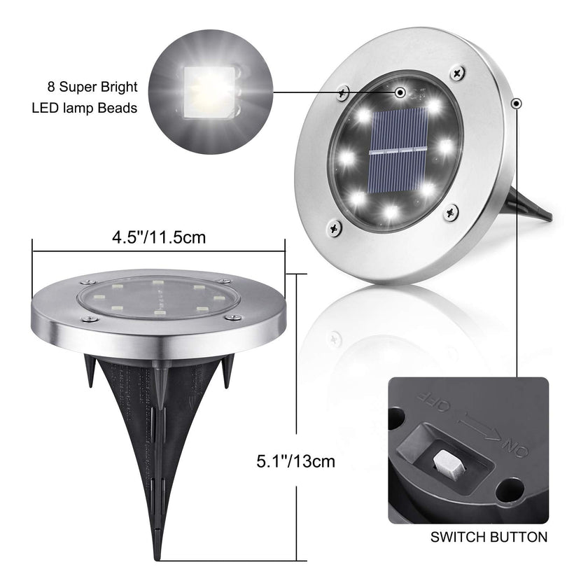 LYHOPE Solar Ground Lights Outdoor, 16 Pack 8 LED Solar Disk Lights Waterproof Garden In-ground Pathway Lights Landscape Lighting for Lawn,Yard,Deck,Patio,Walkway (White) 🍁 All In One Marketplace Canada
