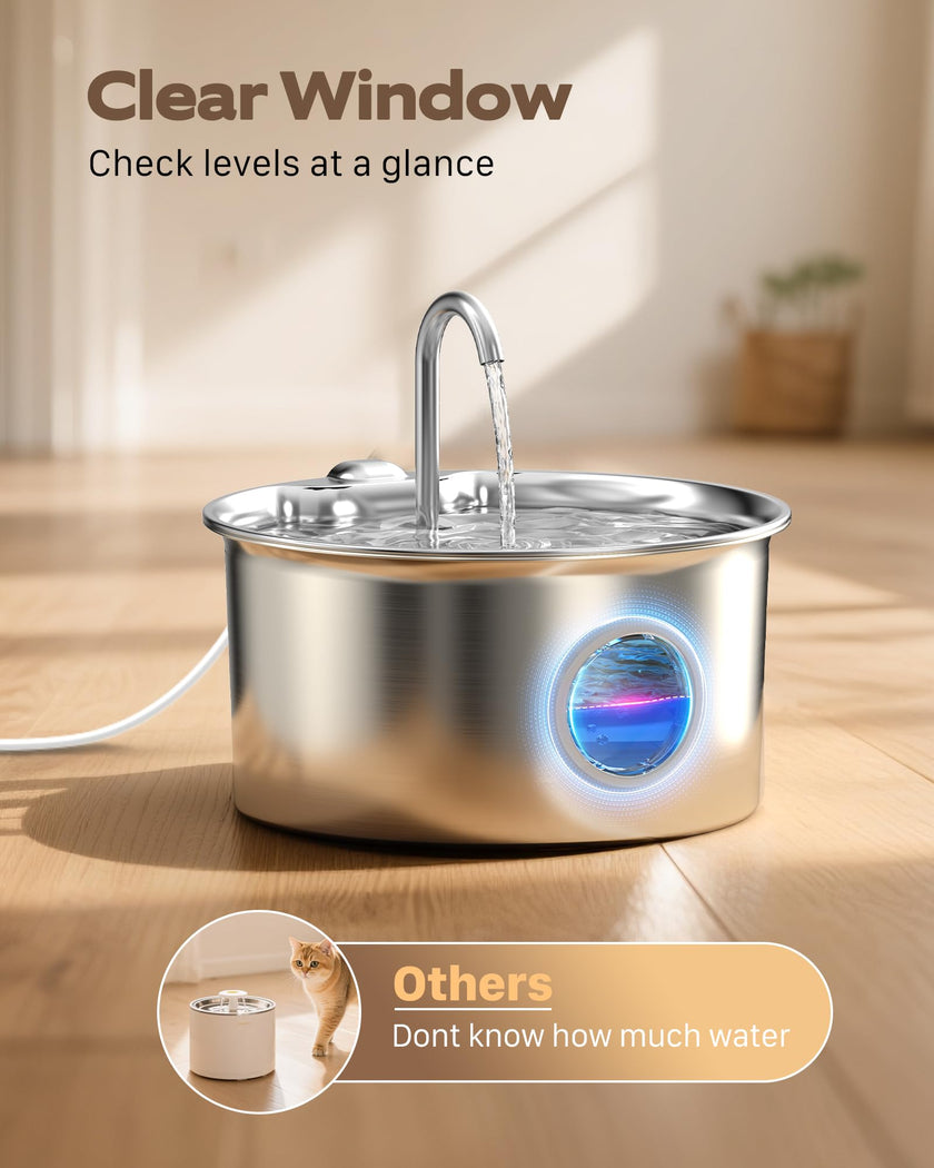 Cat Water Fountain Stainless Steel: Cat Fountain for Drinking - 2.6L Pet Water Fountain Indoor Cats - Quiet Pets Waterer - Cats Water Dispenser - for Small Animals 🍁 All In One Marketplace Canada