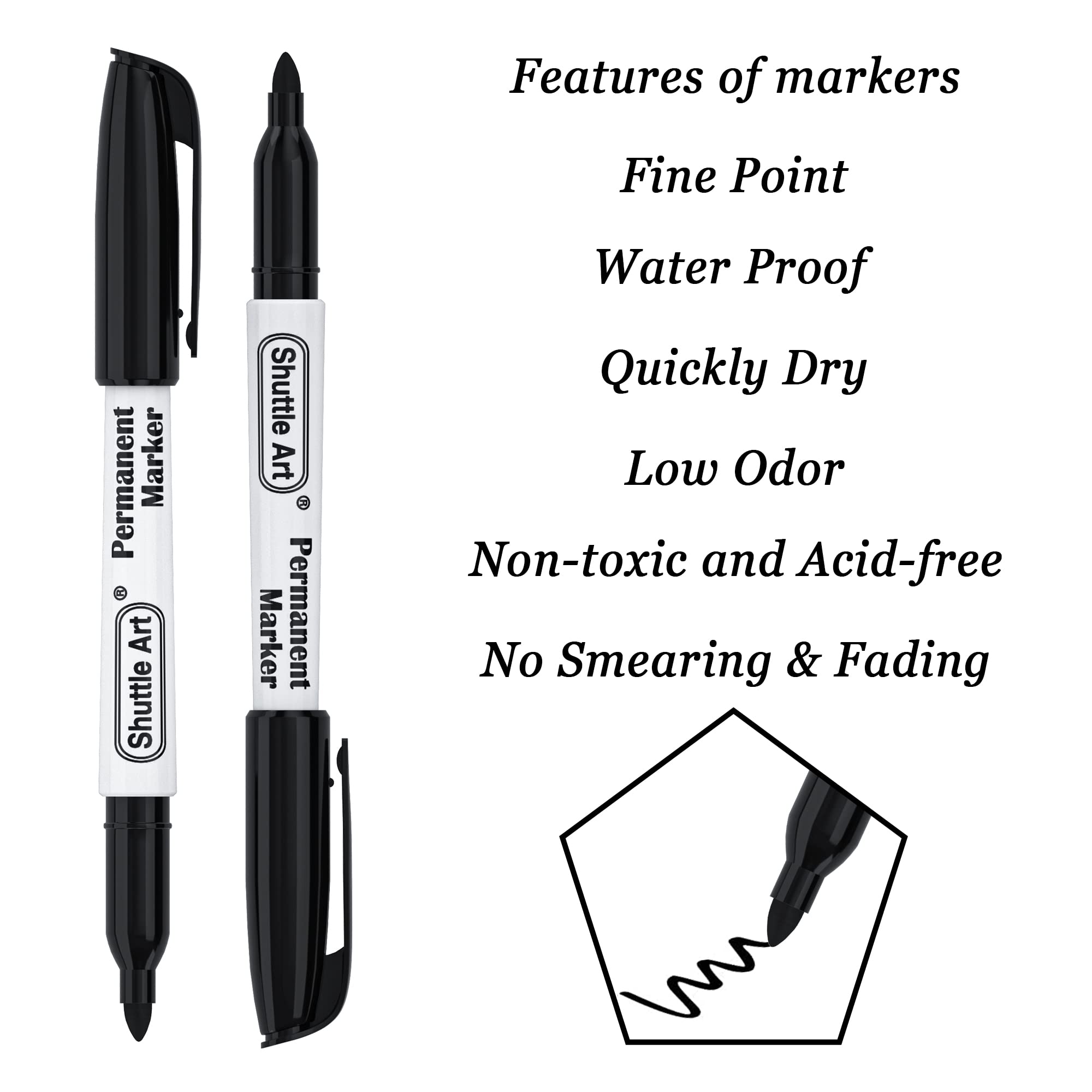 Shuttle Art Permanent Markers, 30 Pack Black Permanent Marker set,Fine Point, Works on Plastic,Wood,Stone,Metal and Glass for Doodling, Marking… 🍁 All In One Marketplace Canada