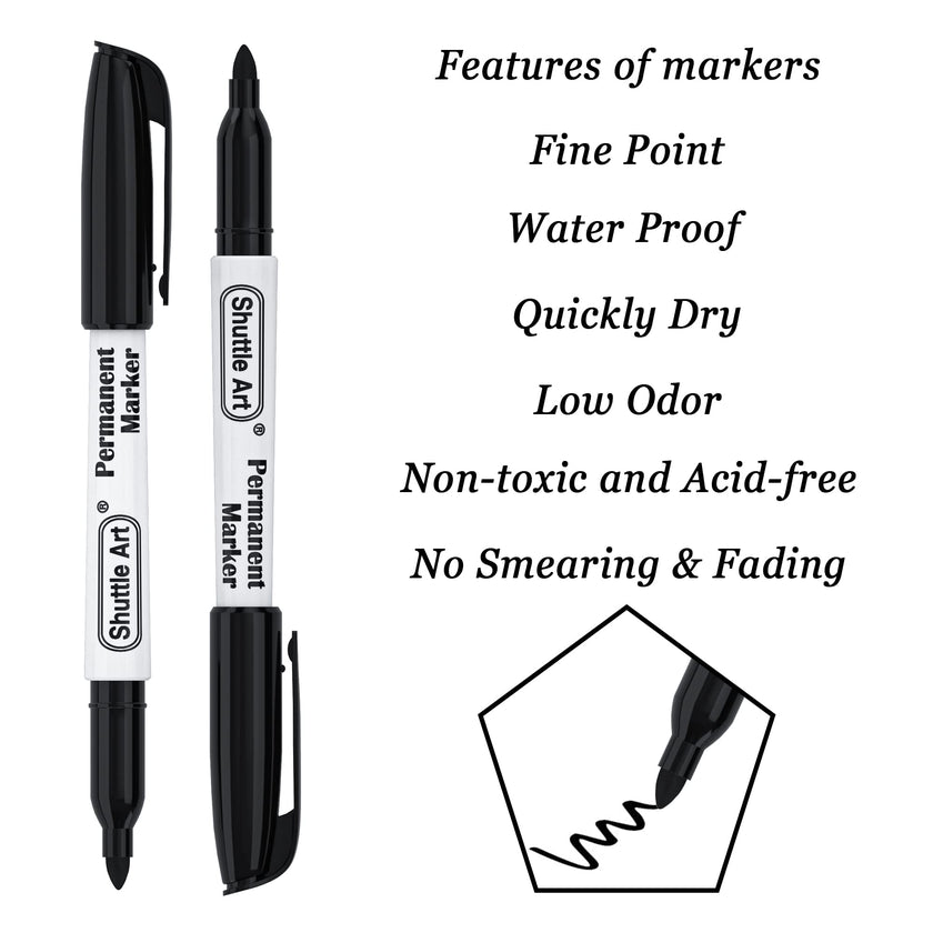Shuttle Art Permanent Markers, 30 Pack Black Permanent Marker set,Fine Point, Works on Plastic,Wood,Stone,Metal and Glass for Doodling, Marking… 🍁 All In One Marketplace Canada