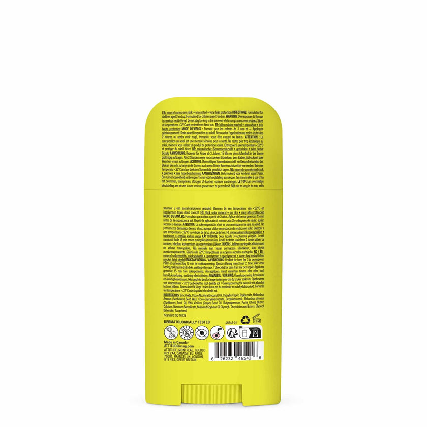 ATTITUDE Kids Mineral Sunscreen Stick SPF 50, Broad Spectrum Zinc Oxide, EWG Verified, Non-Nano, Mess-Free Stick for Face & Body, Lightweight Non-Greasy, Vegan, Unscented, 60 grams 🍁 All In One Marketplace Canada