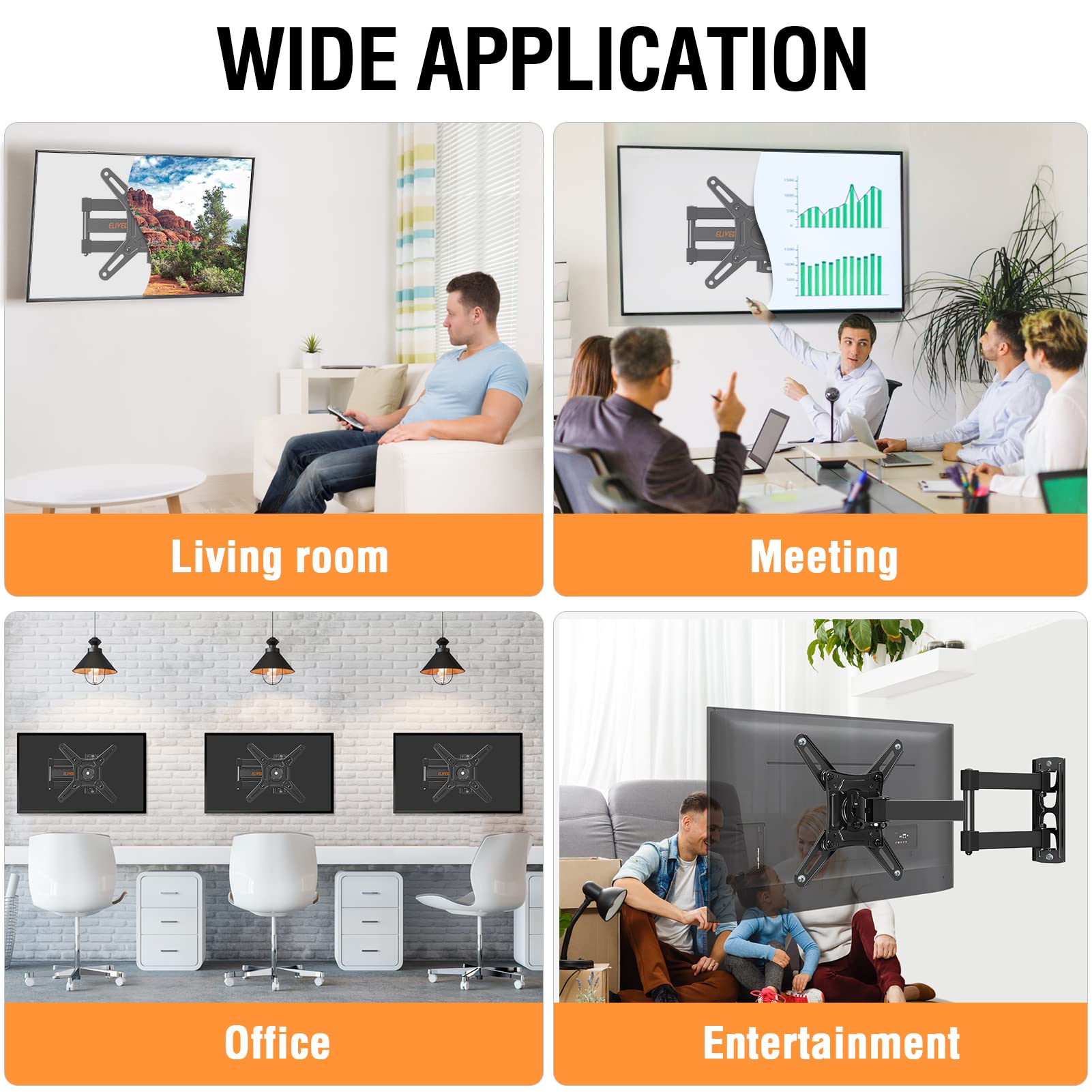 ELIVED Full Motion TV Monitor Wall Mount for Most 14-42 Inch LED LCD Flat Screen TVs & Monitors, Swivel Tilt Extension Rotation TV Mount Bracket Max VESA 200x200mm, up to 44 lbs 🍁 All In One Marketplace Canada