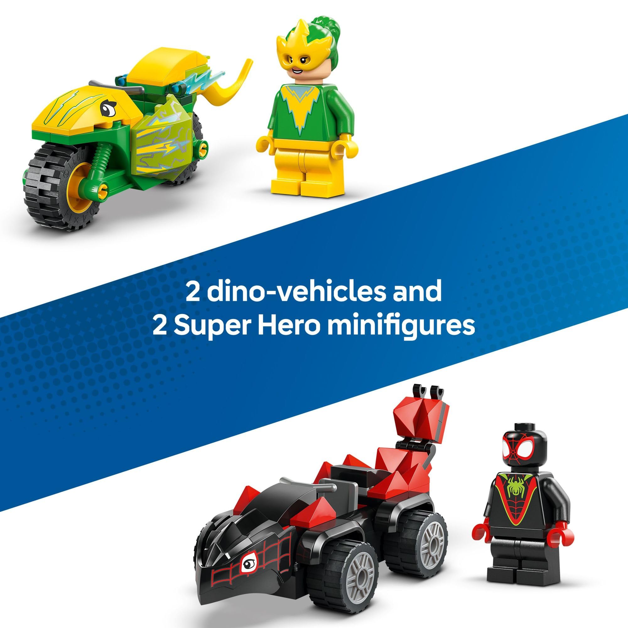 LEGO Marvel Spidey and His Amazing Friends Spin and Electro Dinosaur Vehicle Chase - Car and Motorcycle Preschool Building Toy for Kids, Boys and Girls, Ages 4+ - Gift Idea for Birthdays - 11198 🍁 All In One Marketplace Canada