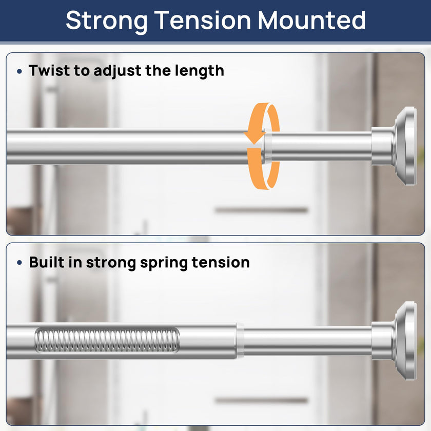 Shower Curtain Rod 30 to 76 Inches, 1 Inch Adjustable Spring Tension Stainless Steel Shower Rod No Drill for Bathroom, Closet, Window, Room Divider, Never Rust, Non Slip, Chrome 🍁 All In One Marketplace Canada