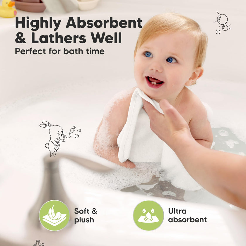 6-Pack Organic Baby Washcloths - Soft Viscose from Bamboo Washcloth, Baby Wash Cloths, Baby Wash Cloth for Newborn, Kids, Bath Baby Towels, Face Towel, Face Cloths (White) 🍁 All In One Marketplace Canada