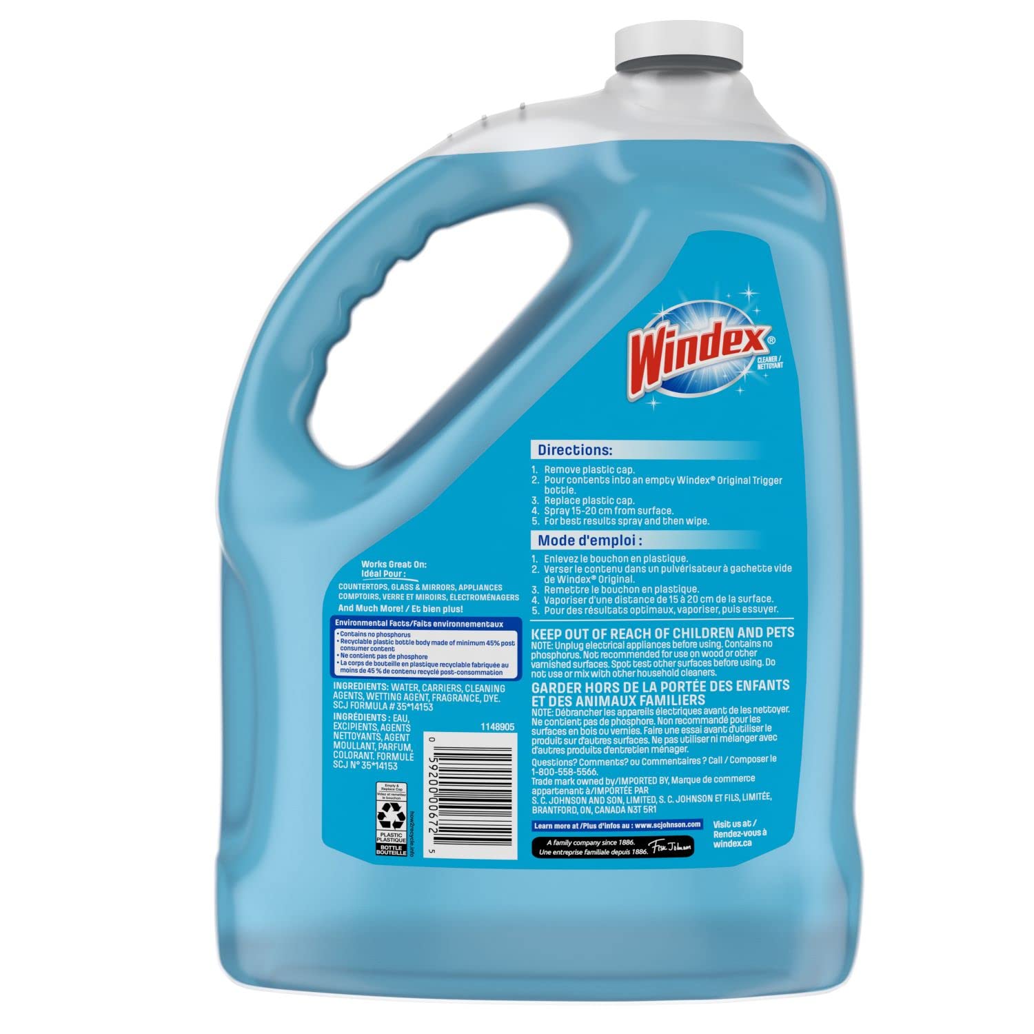 Windex Original Blue Window, Glass and Mirror Cleaner Refill, Removes Fingerprints, Smudges, and Smears, Surface Cleaner Shine Spray, 5L 🍁 All In One Marketplace Canada