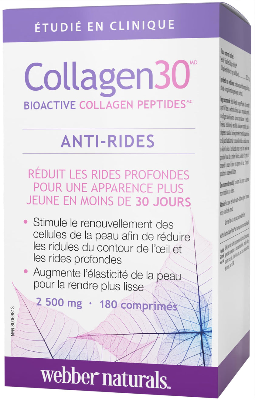 Webber Naturals Collagen30 Anti-Wrinkle, 2500 mg of Bioactive Collagen Peptides Per Serving, 180 Tablets, Helps Reduce Deep Wrinkles, Fine Lines & Stimulates Skin Cells 🍁 All In One Marketplace Canada