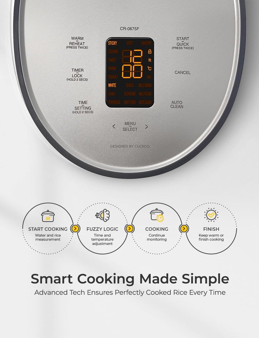 CUCKOO Rice Cooker 6 Cup Uncooked / 12 Cup Cooked, Modern Fuzzy Logic Rice Cooker Small with Delay Timer & Keep Warm Setting, Versatile Food Steamer for Cooking, Non-Stick Inner Pot, Gray (CR-0675FG) 🍁 All In One Marketplace Canada