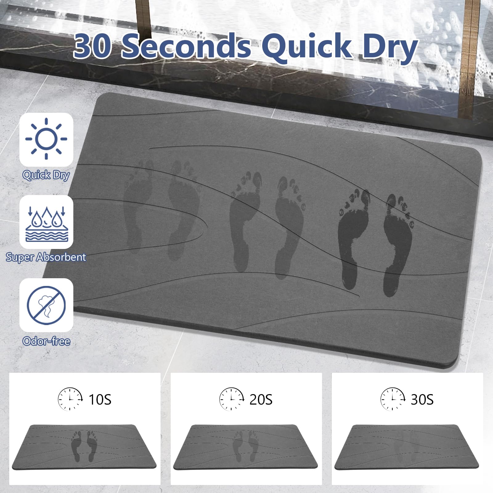Ceecysaa 80x50cm Stone Bath Mat, Diatomaceous Earth Quick Dry Non Slip, Dark Gray 🍁 All In One Marketplace Canada
