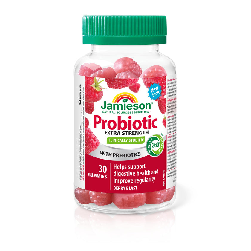 Jamieson Extra Strength Probiotic. 30 Gummies. 5 Billion CFU, Berry Blast Flavour, Improves Digestive Health, and Supports a Healthy Microbiome, No Artificial Colours, Flavours, or Preservatives 🍁 All In One Marketplace Canada