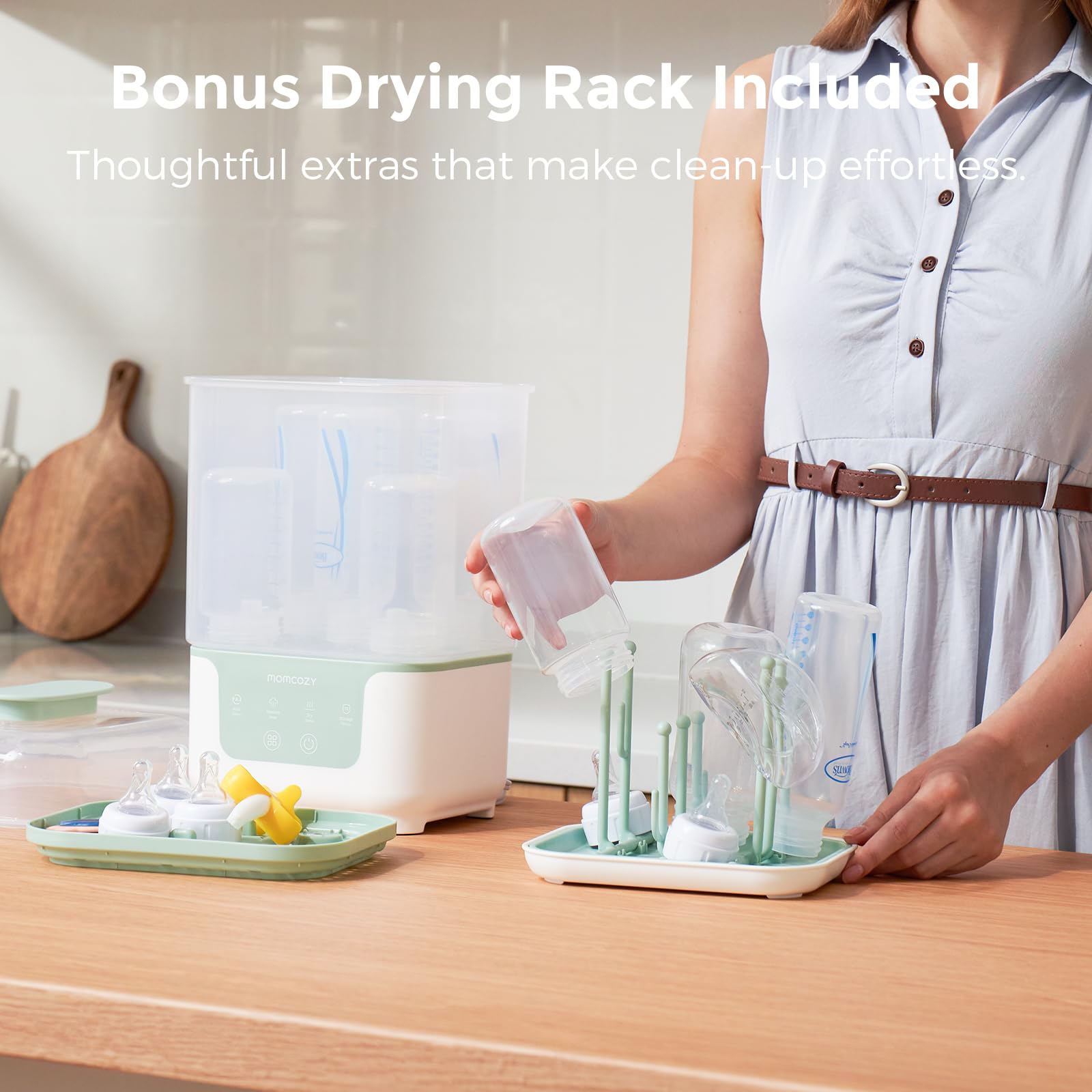 Momcozy Bottle Sterilizer and Dryer, Modular Nesting Space Saving Design, 6 Bottles Capacity, 4 in 1 Compact Sterilizer for Baby Bottles, Breast Pump Parts & Newborn Essentials, Drying Rack Included 🍁 All In One Marketplace Canada