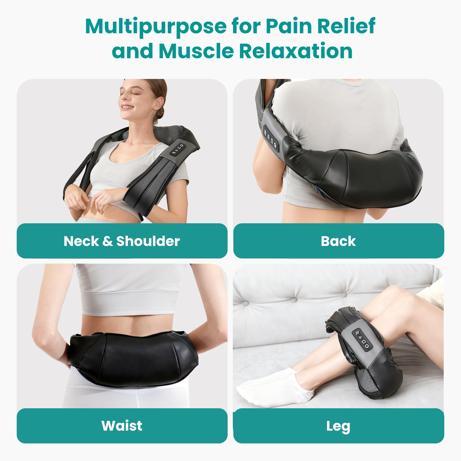 Nekteck Shiatsu Back Neck Massager,2026 Upgraded 3D Back Shoulder Kneading Massage Pillow, Deep Kneading Shoulder Massager with Heat, Waist Massage Pillow for Home Car and Office Use (NOT Cordless) 🍁 All In One Marketplace Canada