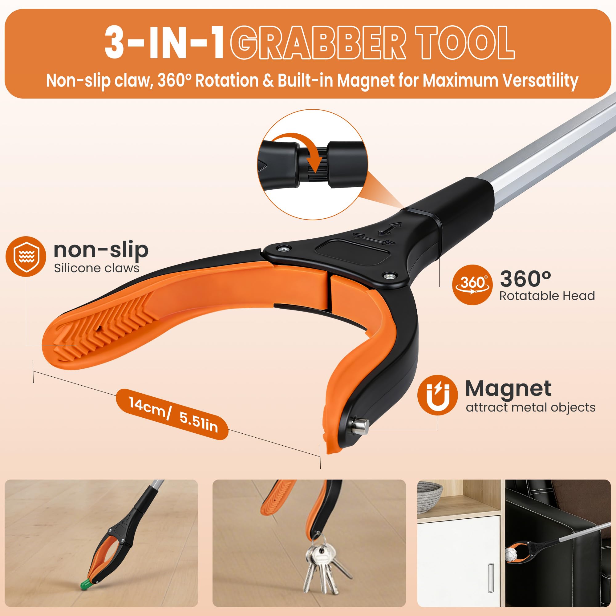 bemece 2-pack Grabber Reacher Tool, 32.68’’ (83cm) Garbage Picker Grabber, Foldable Magnetic Reacher Grabber for Seniors Adults - Blue & Orange 🍁 All In One Marketplace Canada
