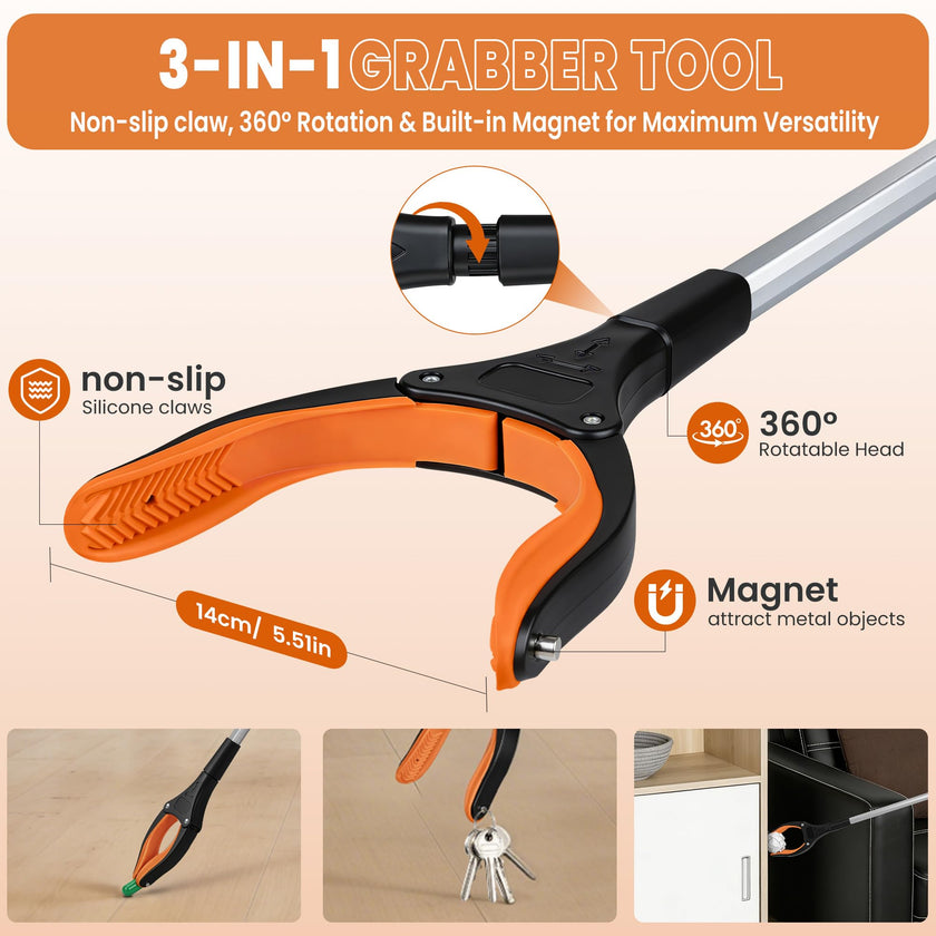 bemece 2-pack Grabber Reacher Tool, 32.68’’ (83cm) Garbage Picker Grabber, Foldable Magnetic Reacher Grabber for Seniors Adults - Blue & Orange 🍁 All In One Marketplace Canada