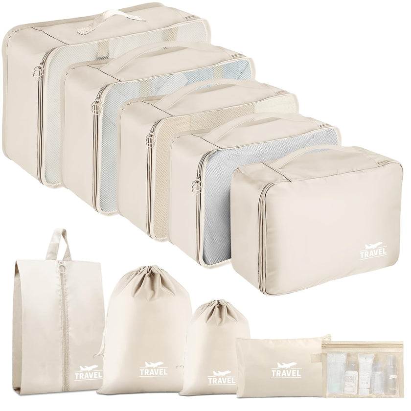 10 Set Packing Cubes for Suitcases, Packing Cubes Travel Essentials Organizer Bags, Travel Organizers (Beige) 🍁 All In One Marketplace Canada