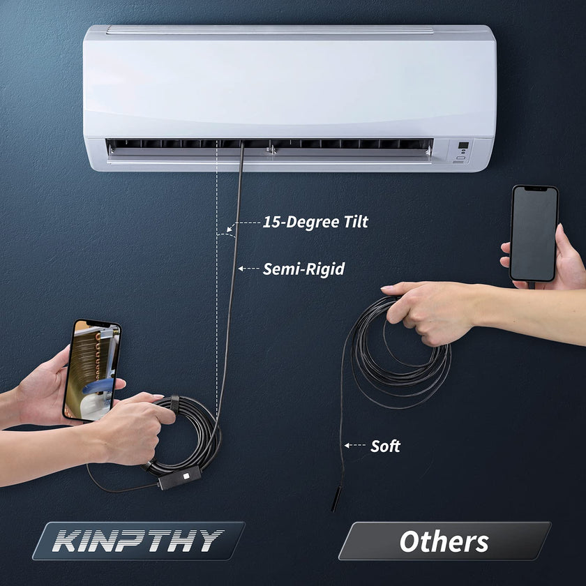 Kinpthy Endoscope Camera with Light,1920P HD Borescope Tools with 8 Adjustable LED Lights, Endoscope with Semi-Rigid Snake Camera, Inspection Borescope for iOS and Android-16.4ft Single Lens 🍁 All In One Marketplace Canada