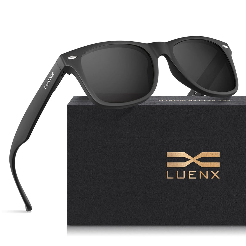 LUENX Polarized Sunglasses for Men Women UV400 Protection Non-mirrored Black Lens Matte Black Square Frame 54MM 🍁 All In One Marketplace Canada