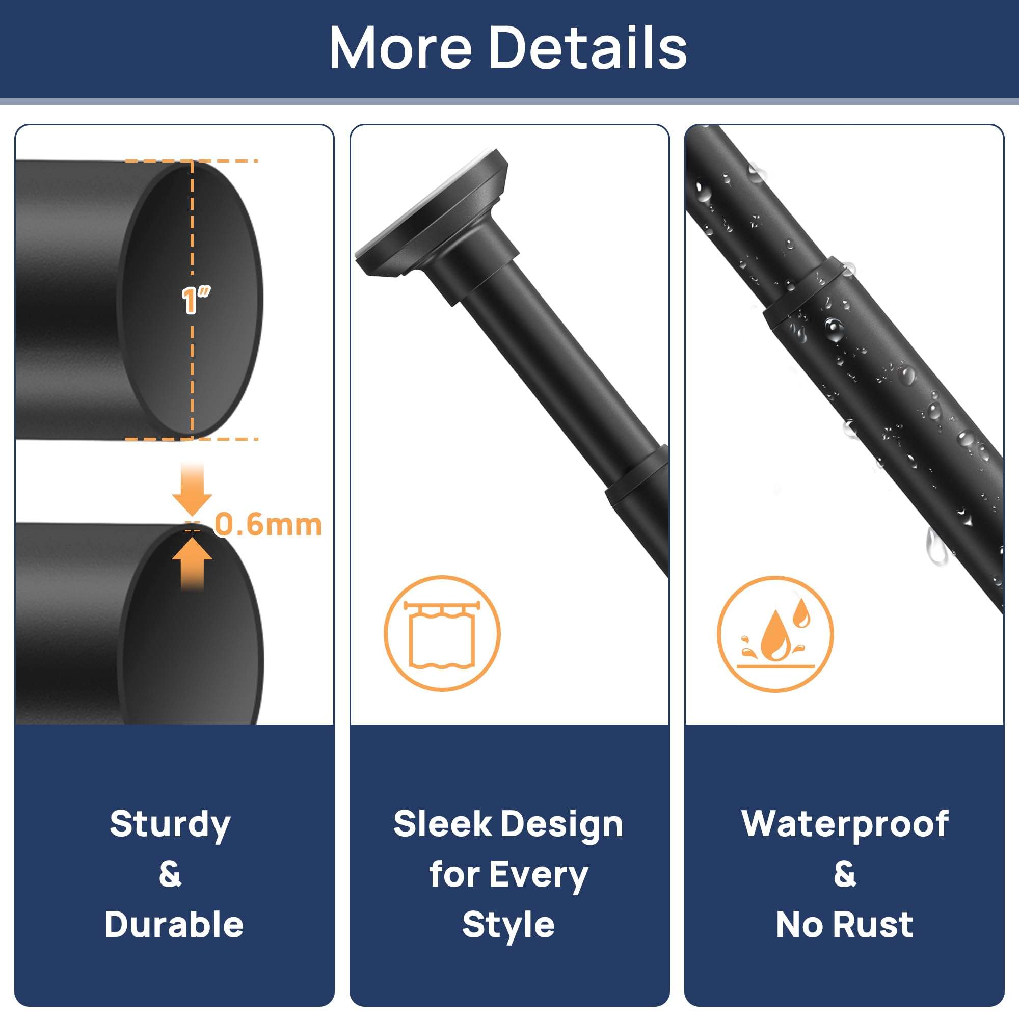 Matte Black Shower Curtain Rod Tension 30 to 76 Inches Never Rust Non-Slip Spring Tension Shower Rod No Drilling Stainless Steel Curtain Pole Use Bathroom, Closet, Window, Room Divider 🍁 All In One Marketplace Canada