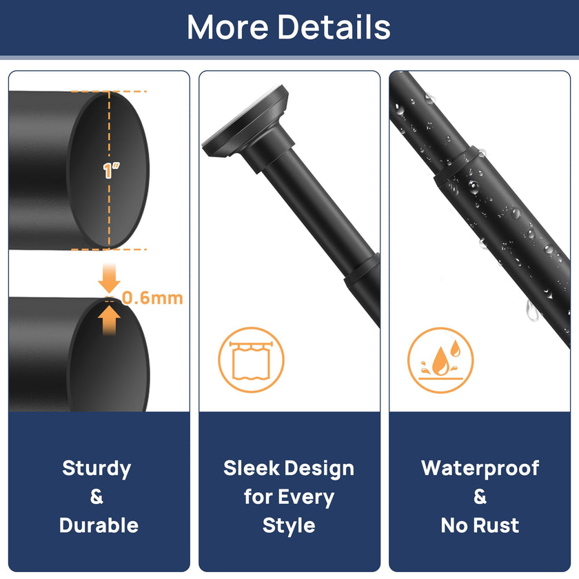 Matte Black Shower Curtain Rod Tension 30 to 76 Inches Never Rust Non-Slip Spring Tension Shower Rod No Drilling Stainless Steel Curtain Pole Use Bathroom, Closet, Window, Room Divider 🍁 All In One Marketplace Canada