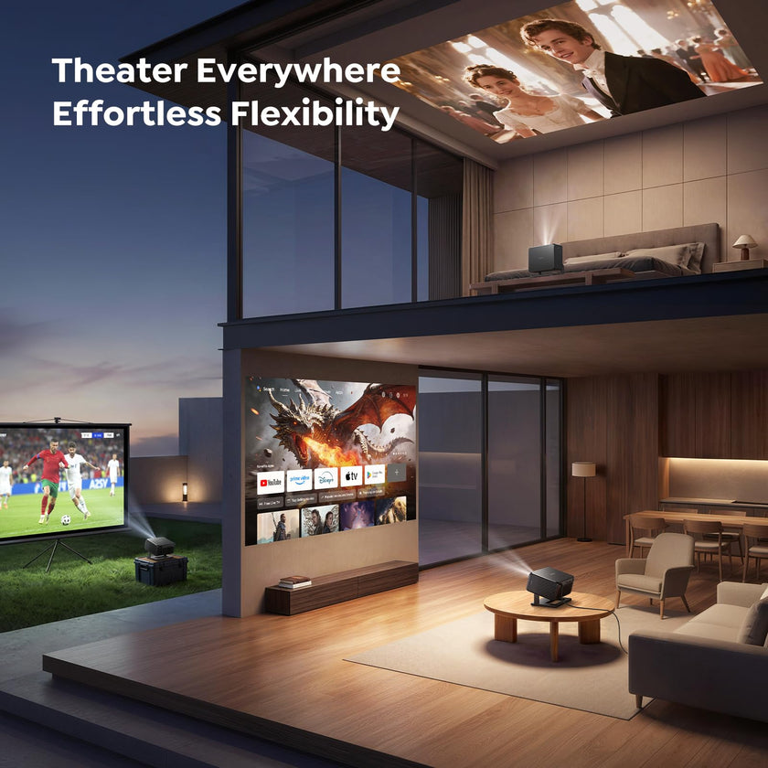 Smart Projector 4K【Google TV 14.0 & Dolby】Short Throw Mini Projectors with Auto Focus & Keystone|Compatible with Netflix|HDR10,Portable Outdoor Projecteur with WiFi & Bluetooth for Movie/Home/Bedroom 🍁 All In One Marketplace Canada