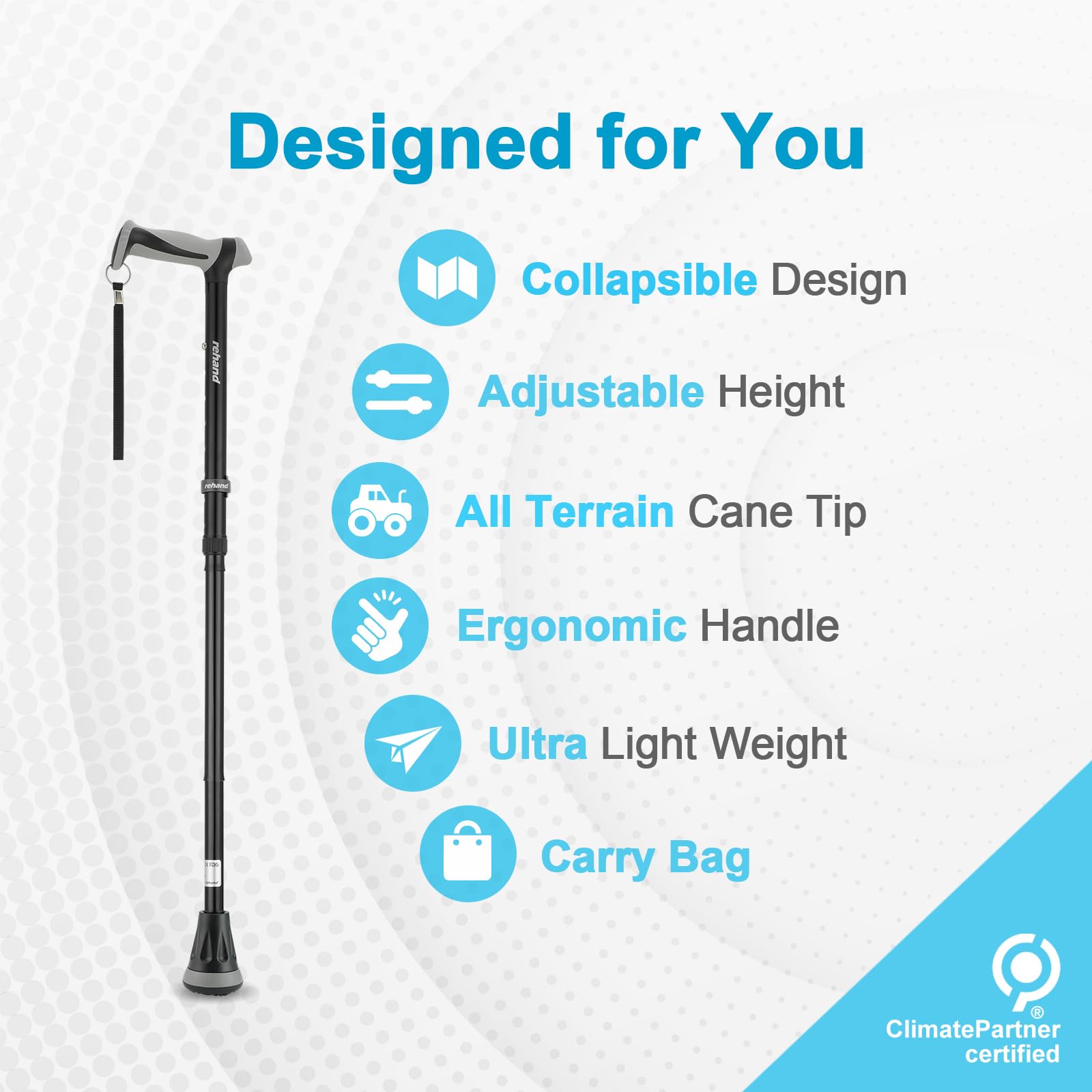 REHAND Walking Cane - Foldable, Adjustable, Collapsible Walking Canes for Men & Women, Heavy Duty All Terrain Tip, with Travel Bag | Walking Sticks for Seniors & Adults (Natural Black) 🍁 All In One Marketplace Canada