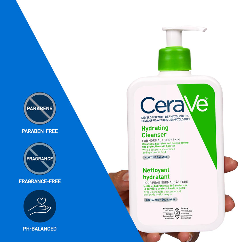 CeraVe Hydrating Face Wash, Daily, Gentle Moisturizing Non-Foaming Facial Cleanser for Men & Women with Hyaluronic Acid, Ceramides, Glycerin. Suitable for Dry & Sensitive Skin, Fragrance-Free, 473ML 🍁 All In One Marketplace Canada