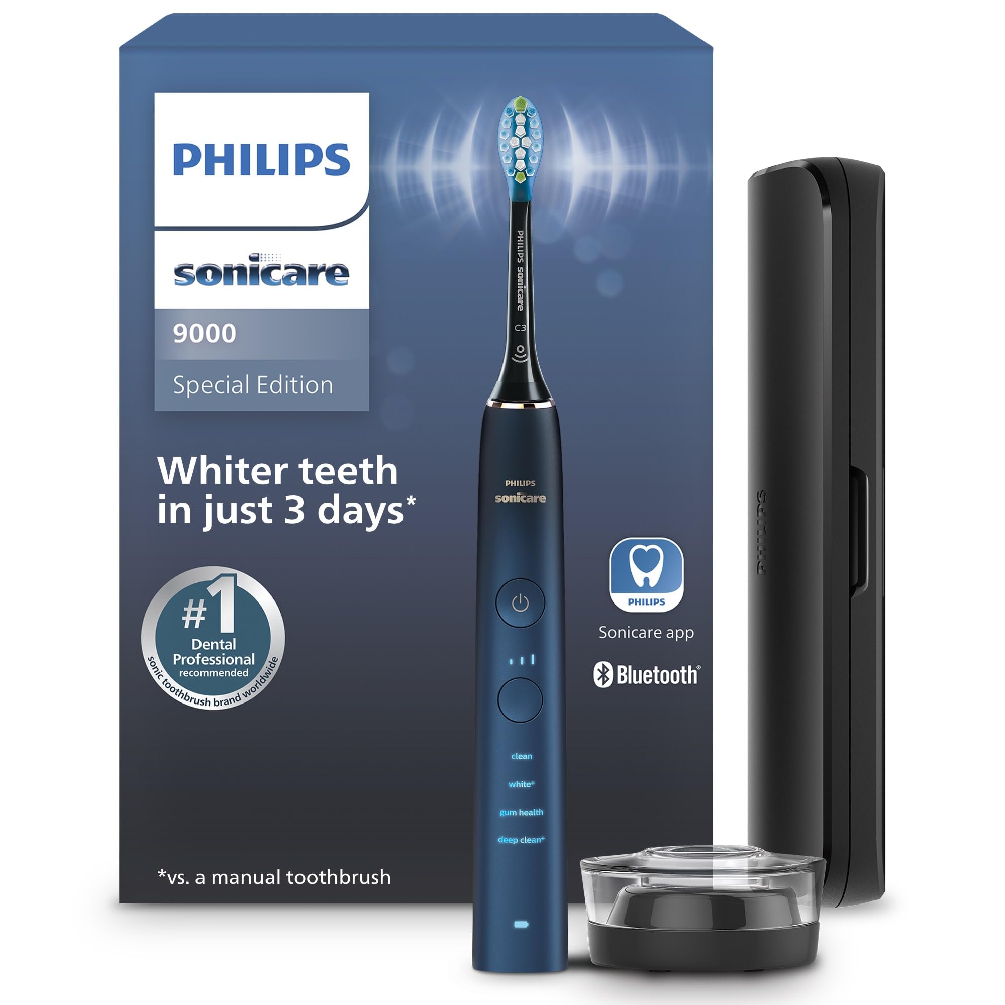 Philips Sonicare DiamondClean 9000 Electric Toothbrush - Sonic Toothbrush with App, Pressure Sensor, 12 Brushing Settings, Replacement Reminder, Charging Stand, Travel Case, Aquamarine, HX9911/92 🍁 All In One Marketplace Canada