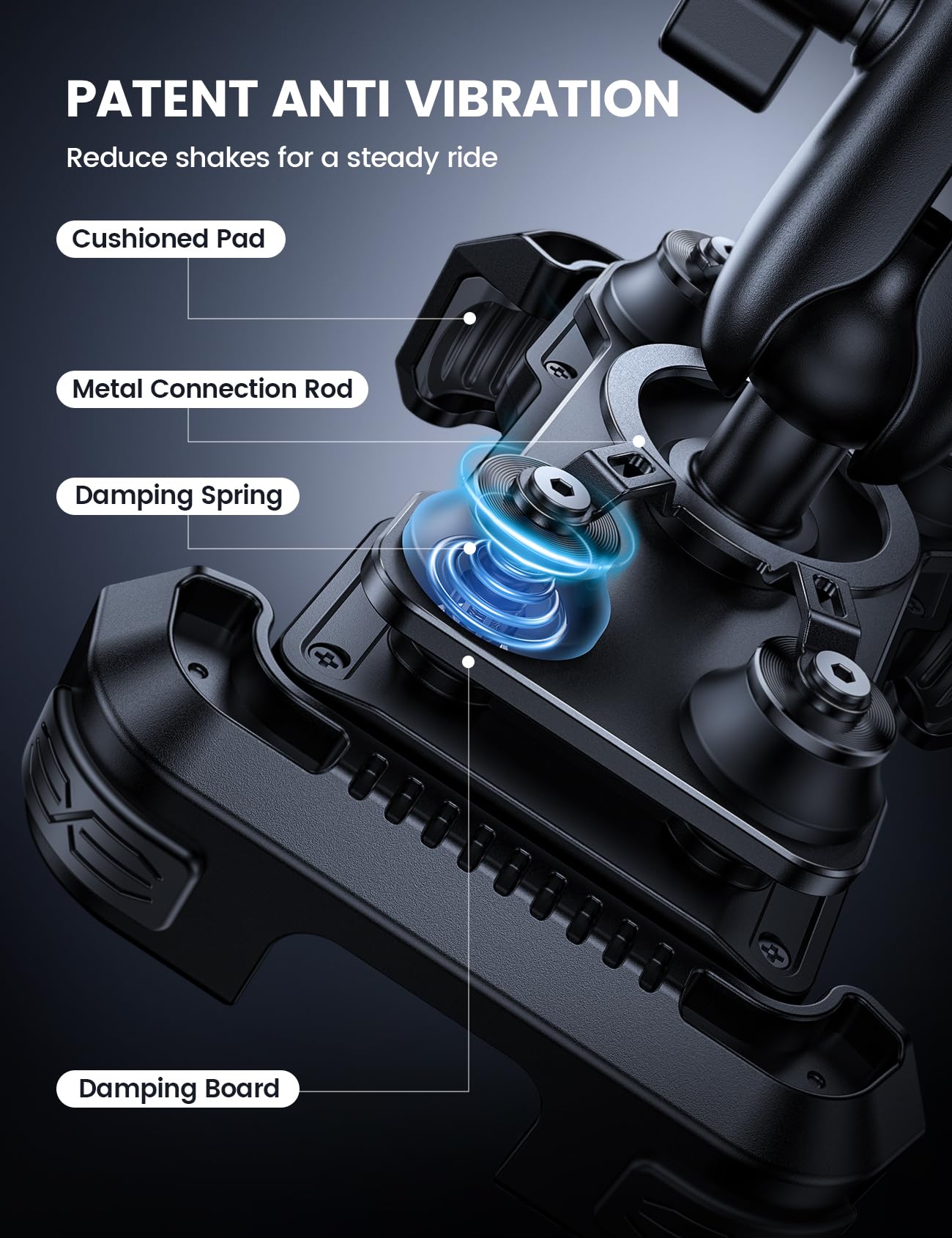 Lamicall Motorcycle Phone Mount Holder - [Dual Vibration Dampener] [720° Adjustment Arm] Motorcycle Cell Phone Holder, Bike Handlebar Phone Mount for iPhone 17 Pro/Air/16/15/14 Pro Max, 4.7-6.7