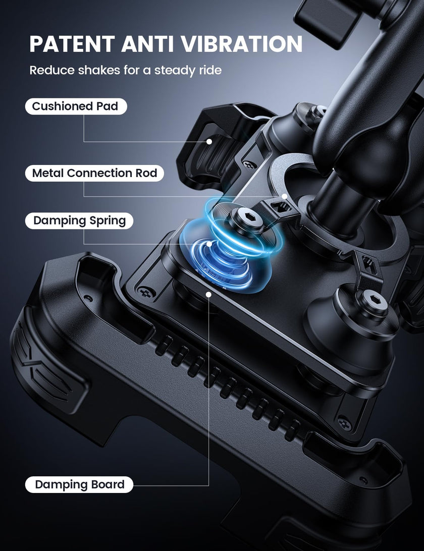 Lamicall Motorcycle Phone Mount Holder - [Dual Vibration Dampener] [720° Adjustment Arm] Motorcycle Cell Phone Holder, Bike Handlebar Phone Mount for iPhone 17 Pro/Air/16/15/14 Pro Max, 4.7-6.7