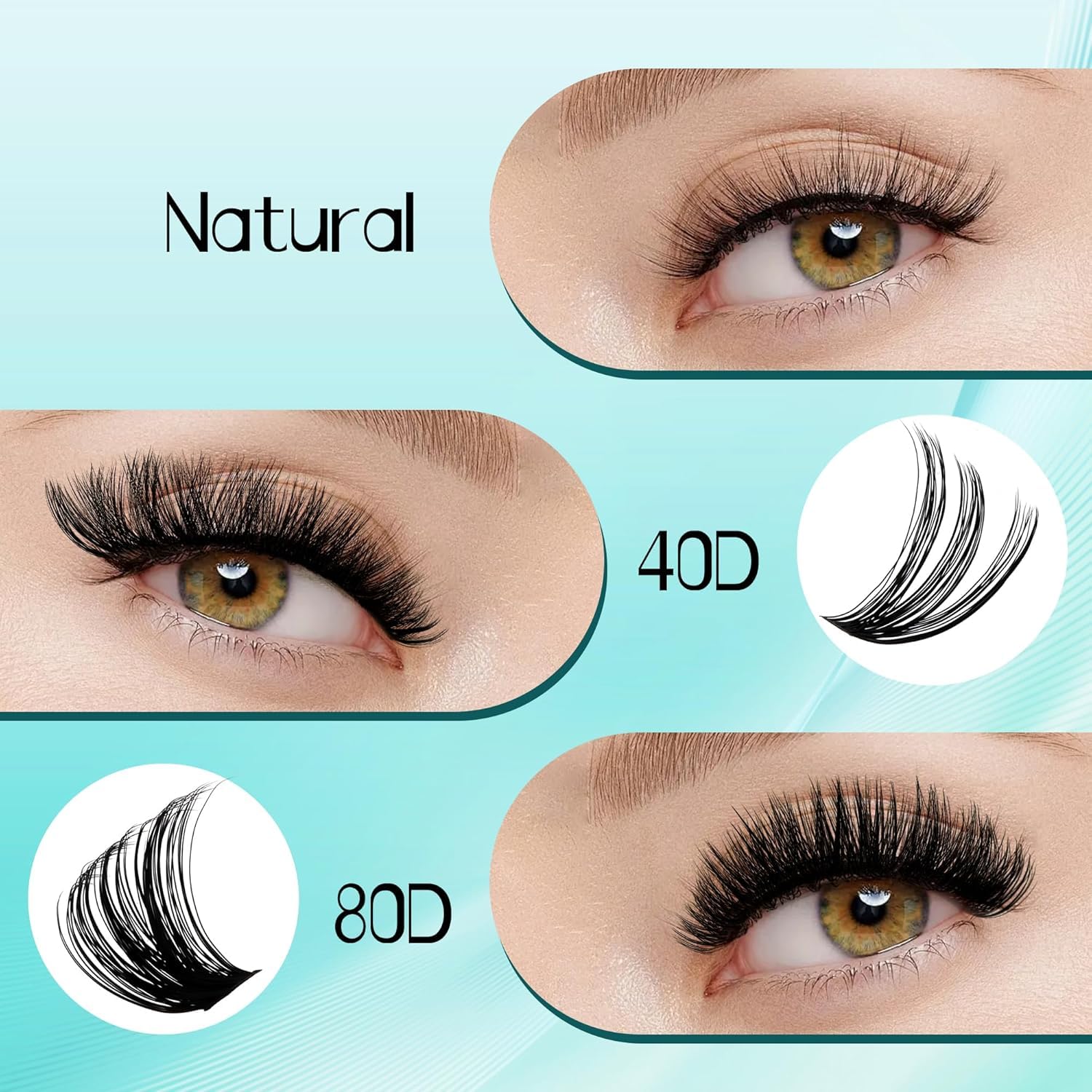 GEMERRY Cluster Lashes Lash Clusters Lash Extension Kit Black Brown Eyelashes 3D-200D 8-20mm (1 count (Pack of 1), Beginner Set-80D) 🍁 All In One Marketplace Canada