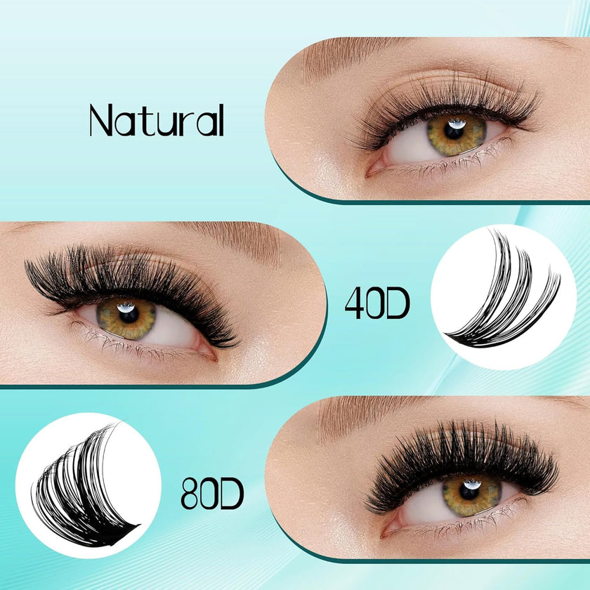 GEMERRY Cluster Lashes Lash Clusters Lash Extension Kit Black Brown Eyelashes 3D-200D 8-20mm (1 count (Pack of 1), Beginner Set-80D) 🍁 All In One Marketplace Canada