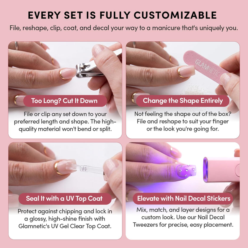 Glamnetic Press On Nails - Ma Damn | French Tip Nails, UV Finish Short Pointed Almond Shape, Reusable Semi-Transparent Nails in 12 Sizes - 24 Nail Kit with Glue 🍁 All In One Marketplace Canada