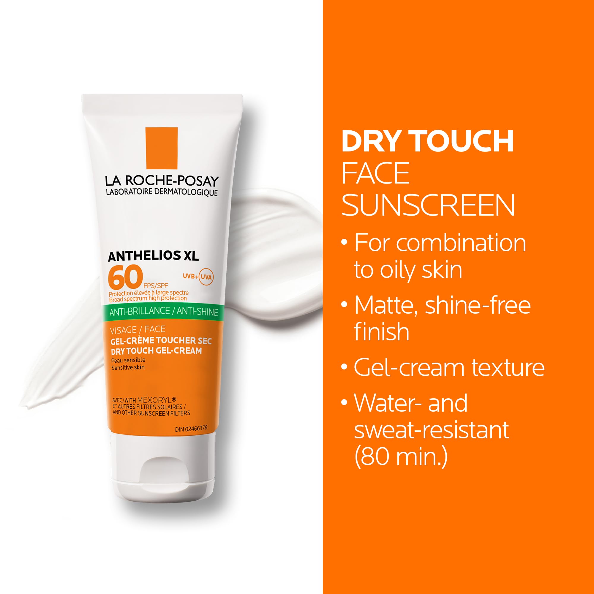 La Roche-Posay Anti-Shine Mattifying Face Sunscreen, Anthelios Dry Touch Anti-Shine Sunscreen Broad Spectrum SPF 60 with Silica, Vitamin E & Perlite, Oil Free, Non Greasy, Oxybenzone Free, Paraben Free, Travel Size, Dermatologist Recommended, 50ml