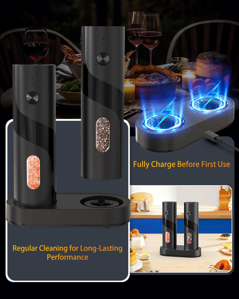 CIRCLE JOY Electric Salt and Pepper Grinder Set with Charging Base, Rechargeable Automatic Pepper Mill Grinder with Adjustable Coarseness, Easy Filling 110ml Large Capacity with Led for Home Kitchen 🍁 All In One Marketplace Canada