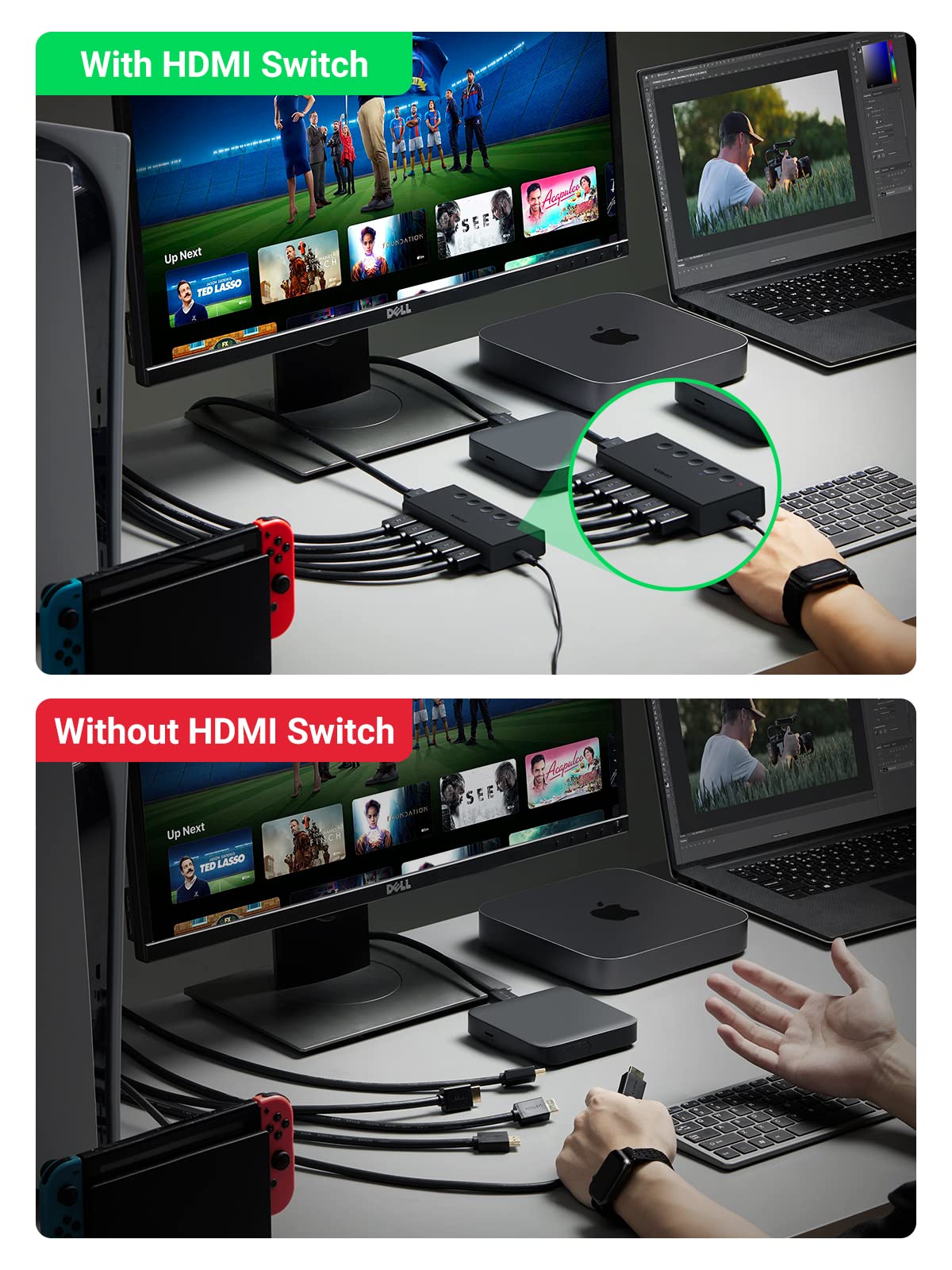 UGREEN HDMI Switch 5 in 1 Out 4K@60Hz, HDMI 2.0 Switcher 5 Port with IR Remote Selector Box 4K HDR 3D Dolby Vision Atmos CEC HDCP2.2, Compatible with PS5 4 3 Xbox Switch TV Black 🍁 All In One Marketplace Canada