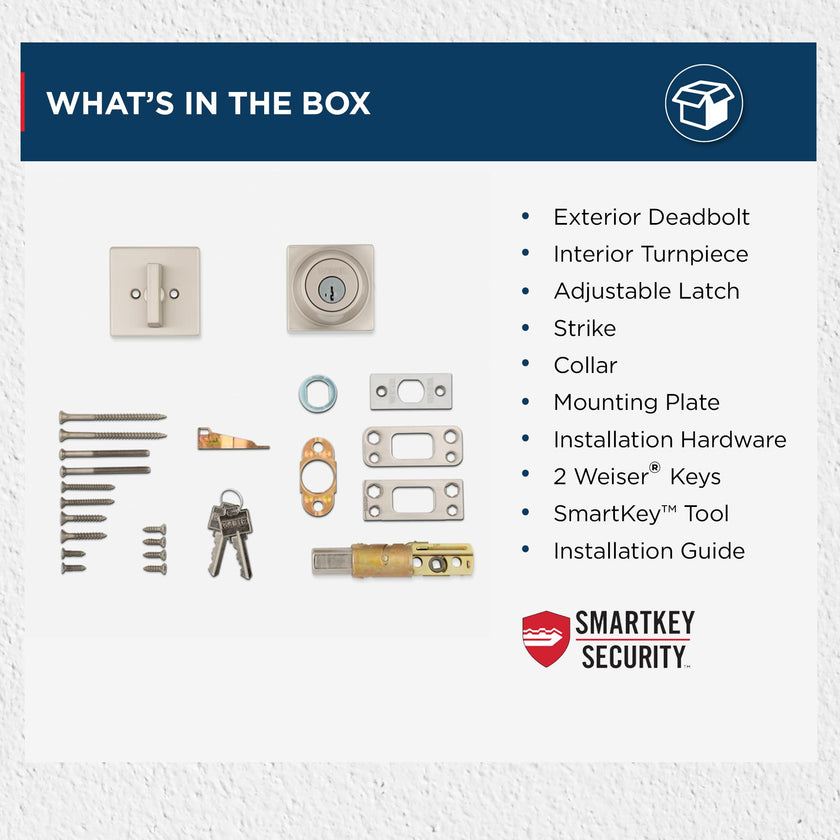 Weiser Elements Satin Nickel Square Deadbolt Lock, ANSI/BHMA Grade 3 Certified Front Door Lock, Kick Proof, Bump Proof & Anti-theft Exterior Door Lock with Key, Traditional Door Locks for Entry Door 🍁 All In One Marketplace Canada