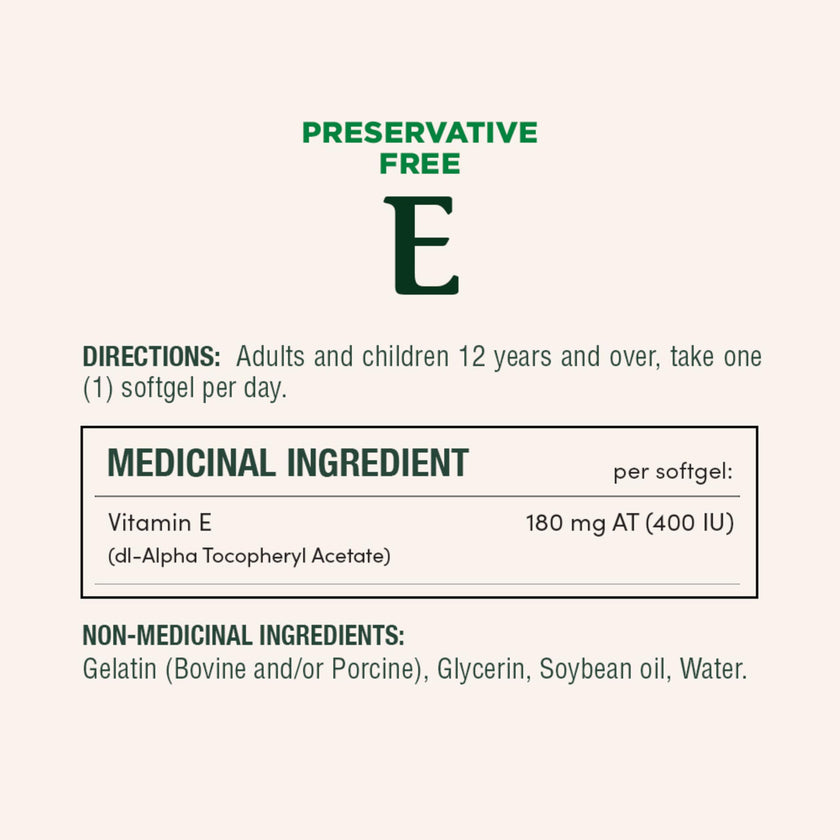NATURE'S BOUNTY Vitamin E, 400 IU, Antioxidant, Preservative Free, 200 Softgels, 134 g 🍁 All In One Marketplace Canada
