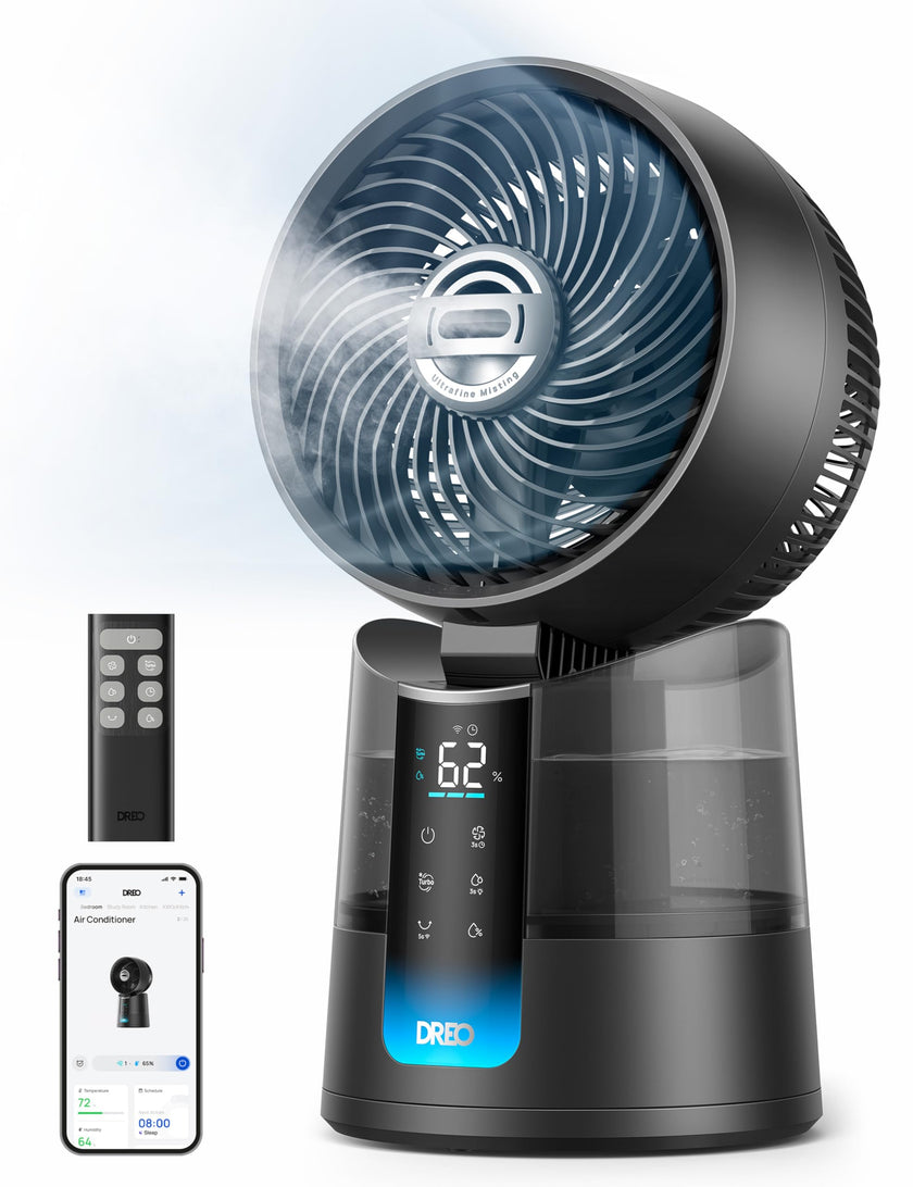 DREO TurboCool Misting Fan 516S, 150°+30°Omni-directional Oscillating Cooling Desk Fans that Blow Cold Air, 26 ft/s,Evaporative Air Cooler, 20dB, 6 Speeds 2 Modes, Remote & APP, RGB, Indoor, Grey 🍁 All In One Marketplace Canada