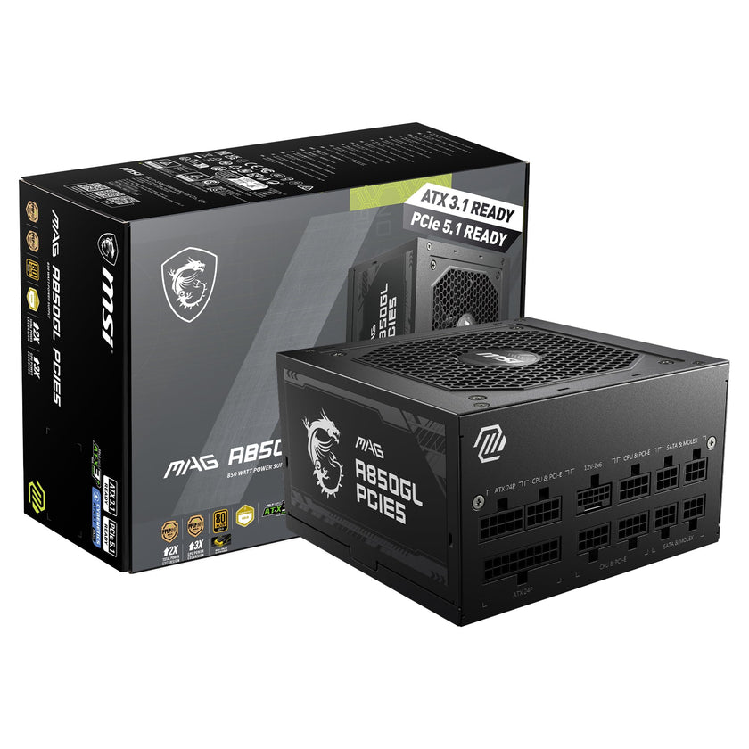 MSI MAG A850GL PCIE5, Fully Modular Compact Gaming 850W Power Supply, 80+ Gold, ATX 3.1 & PCIe 5.1 Ready, Native Dual-Color 12V-2x6 Cable, 10 Year Warranty 🍁 All In One Marketplace Canada
