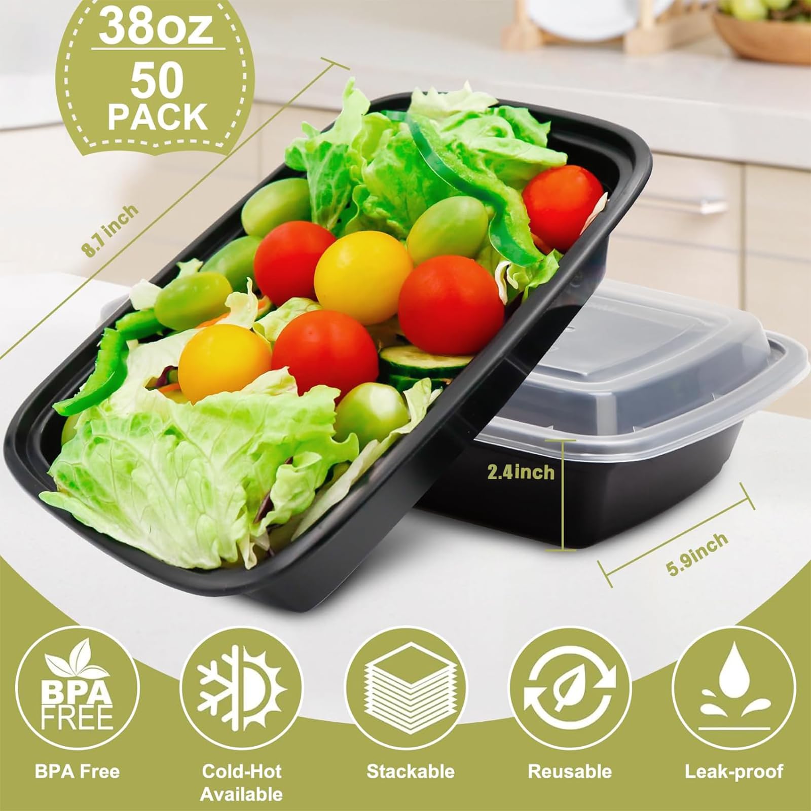 50 Pack Meal Prep Containers with Lids 38oz - Plastic Food Storage Containers with lids - Disposable Take out Containers with Lid for Meal Prep - BPA Free, Microwave/Dishwasher/Freezer Safe 🍁 All In One Marketplace Canada