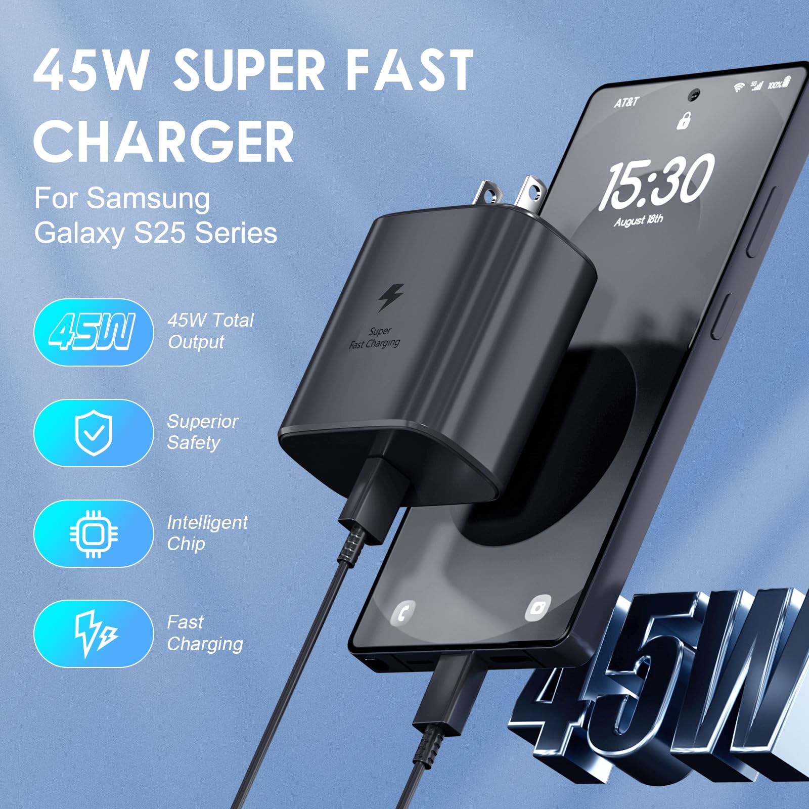 Samsung Super Fast Charger, 45W USB-C Super Fast Charging Wall Charger & 10ft C Cable for Samsung Galaxy S26 Ultra/S26/S26+/S25 Ultra/S25/S25+/S24 Ultra/S24/S24+/S23 Ultra/S23/S23+/S22/Note10/20 🍁 All In One Marketplace Canada