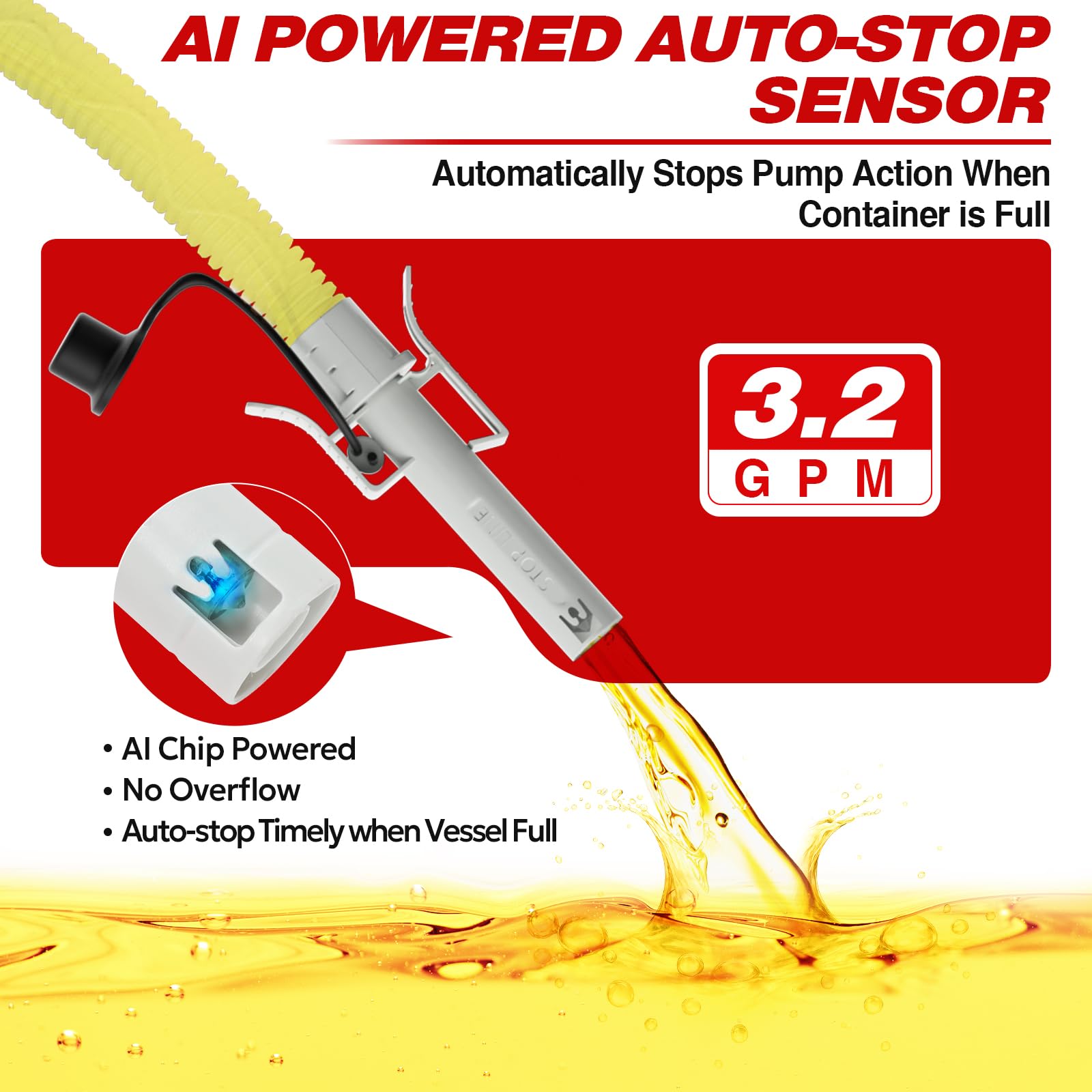 2026 Upgraded Electric Fuel Transfer Pump with Auto-Stop, 3.2 Gallon per Min, USB & Battery Powered, 51