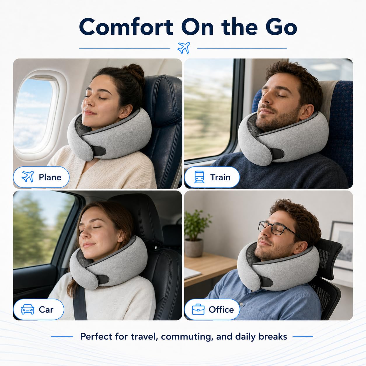 Purroch Neck Pillow Airplane, Travel Pillow with Eye Mask & Earplugs, Memory Foam Pillow with Adjustable Velcro Strap, Pillows for Travel, Plane, Car, Home, Work, Light Grey 🍁 All In One Marketplace Canada