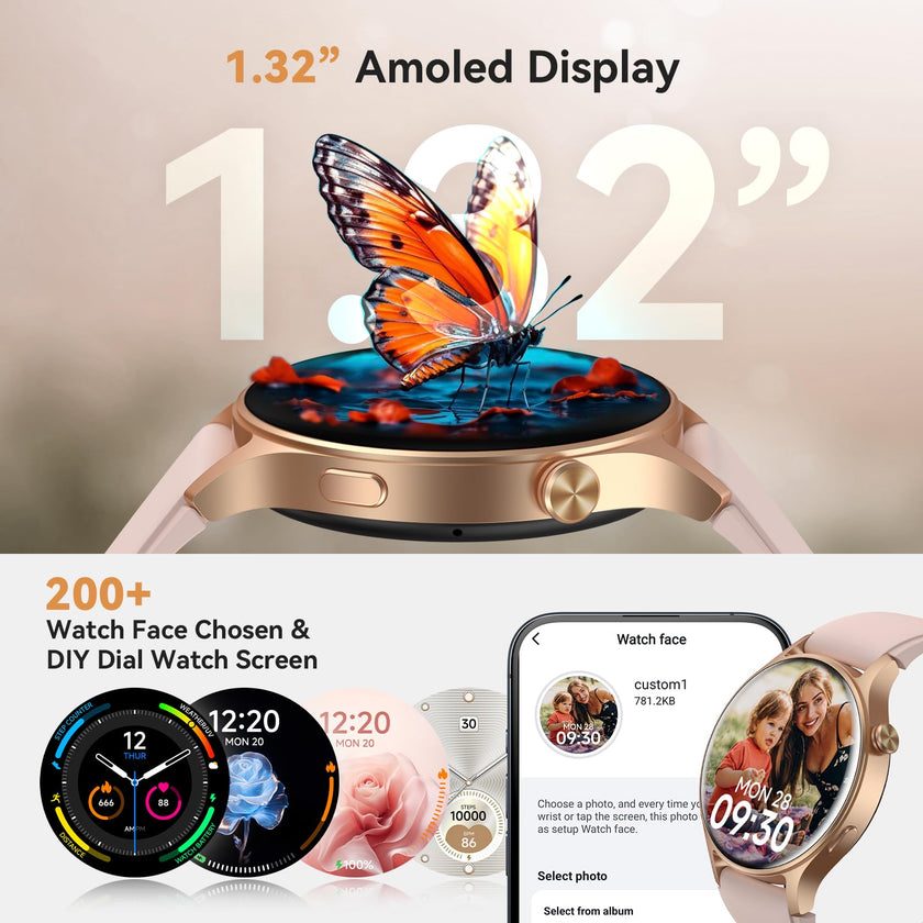 aeac Smart Watch for Women, AMOLED Ultra-Clear Screen Activity Trackers with Heart Rate/Sleep/SpO2 Monitor, Waterproof Fitness Smartwatch for iPhone/Samsung/Android（Pink Gold） 🍁 All In One Marketplace Canada