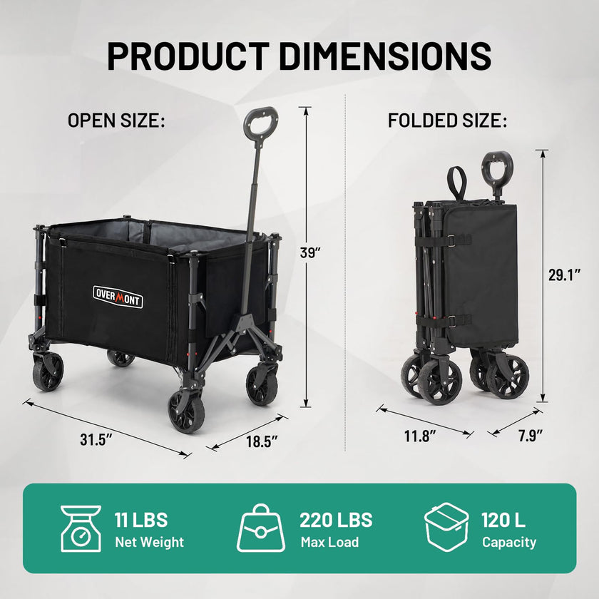 Overmont 3-in-1 Collapsible Wagon Cart, Ultra-Compact Foldable Wagon for SUV Trunk & Apartment Storage, Lightweight 120L Utility Cart with Dual Side Opening for Grocery, Camping & Sports 🍁 All In One Marketplace Canada