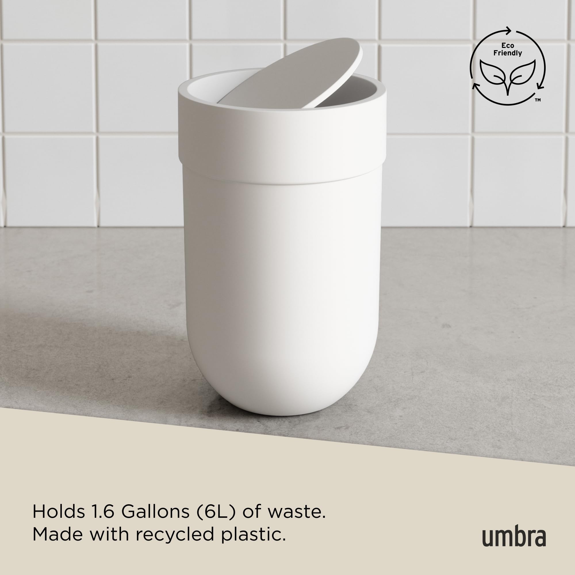 Umbra Touch Trash Can, Small 1.6-Gallon Garbage Bin with Swing Lid, Waste Basket for Bathroom or Office, White 🍁 All In One Marketplace Canada