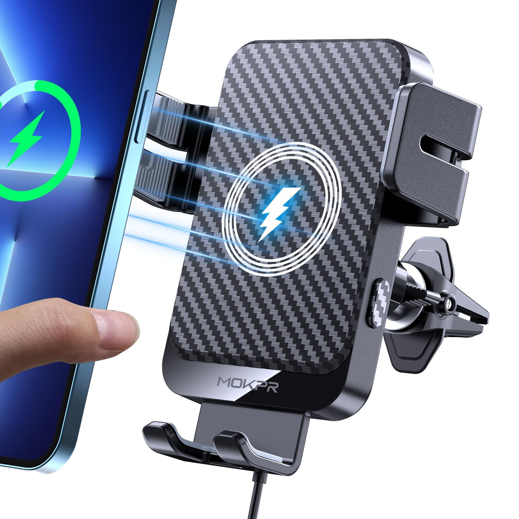 Wireless Car Charger, MOKPR 15W Fast Charging Auto-Clamping Car Phone Holder Wireless Charger Air Vent Car Phone Mount for iPhone17/16/15/14/13/12 pro/12/11/X/8, Samsung Galaxy S24/S23/S22/S21/S20 🍁 All In One Marketplace Canada