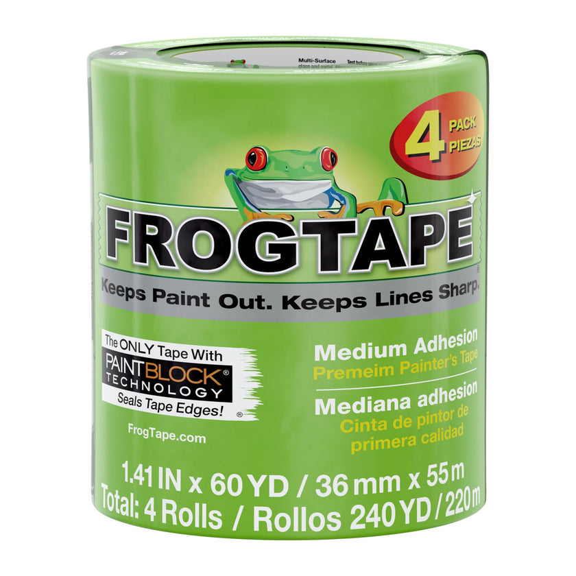 FROGTAPE Multi-Surface Painter's Tape with PAINTBLOCK, Medium Adhesion, 1.41 Inches x 60 Yards, Green, 4 Rolls (240660) 🍁 All In One Marketplace Canada