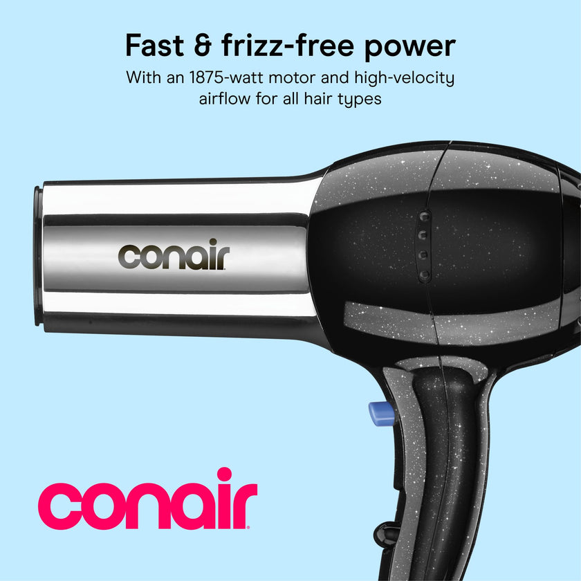 Conair 1875 Watt Pro Styler/Hair Dryer with Ionic Conditioning; Black/Chrome 🍁 All In One Marketplace Canada